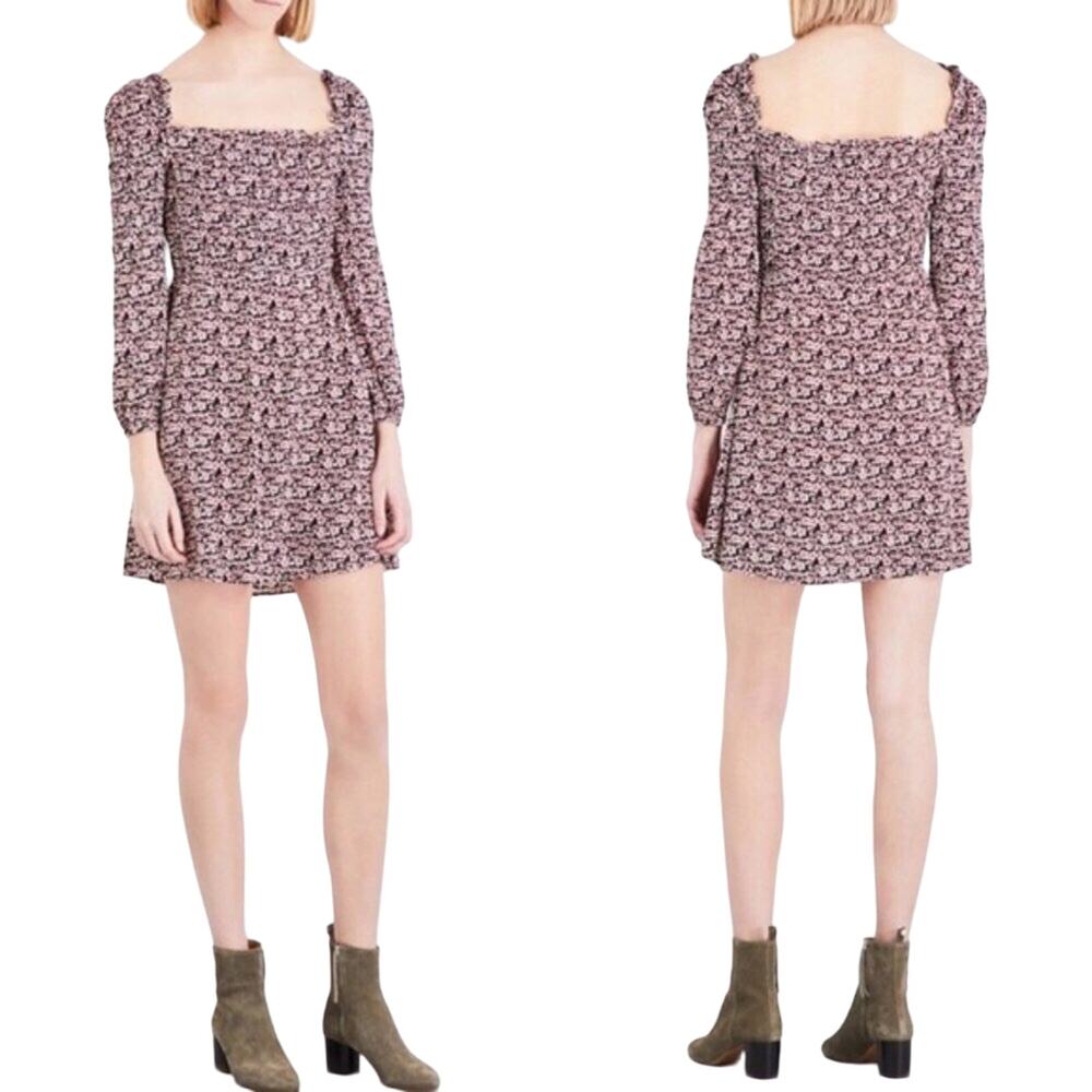 MAJE Floral Puff Sleeve Square Neck Mini Dress 1